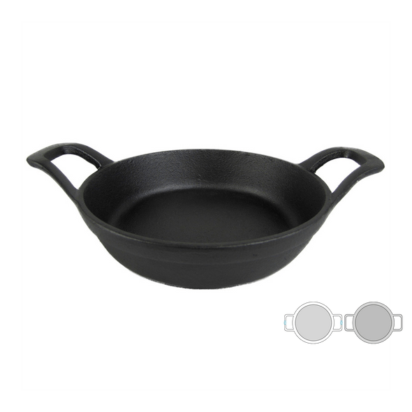 Czarna żelazna okrągła zapiekanka